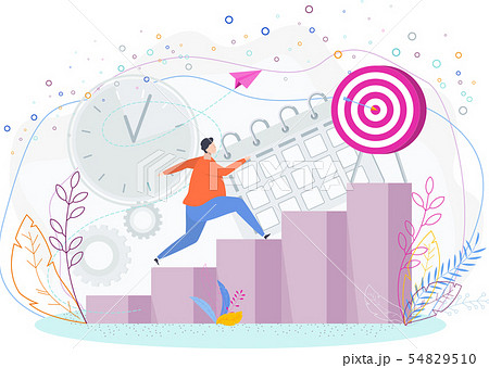 Man runs up the ladder of success to the goal. 54829510
