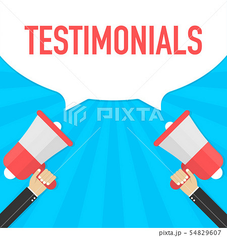 Hand Holding Megaphone with Testimonial. Vector 54829607