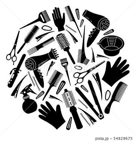 Black And White Hairdresser Tools Conceptのイラスト素材