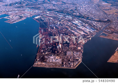 【空撮】新日鐵住金君津製鐵所 空撮 埋立地 君津市君津 晴れ 横 54830490