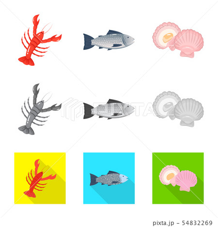 Vector illustration of fresh and restaurant symbol. Set of fresh and marine stock symbol for web. 54832269