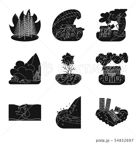Vector illustration of calamity and crash sign. Collection of calamity and disaster stock symbol for 54832697
