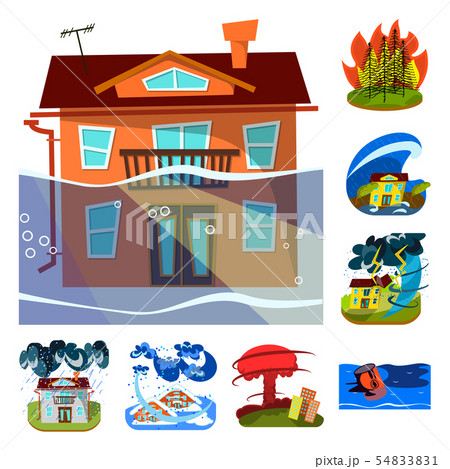 Vector design of cataclysm and disaster sign. Set of cataclysm and apocalypse stock symbol for web. Vector design of cataclysm and disaster sign. Set of cataclysm and apocalypse stock symbol for web. 54833831