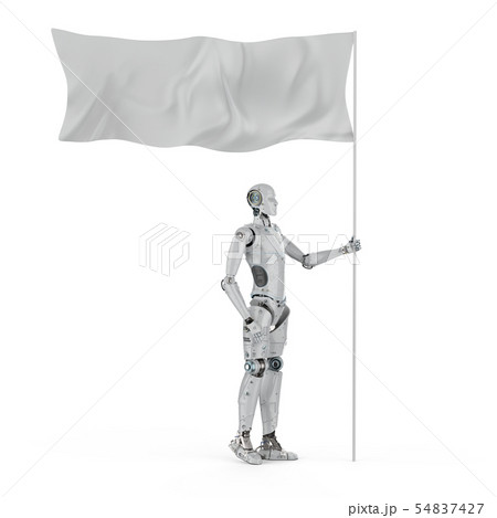 Robot with white flag Robot with white flag 54837427