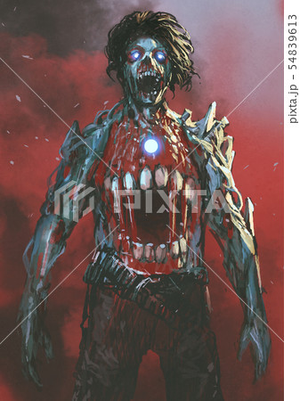 zombie with bloody mouth in the middle of body 54839613
