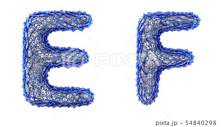 Realistic 3D letters set E, F made of blue plastic. Realistic 3D letters set E, F made of blue plastic. 54840298