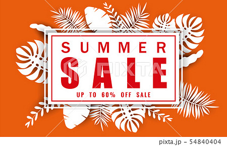 Summer sale banner template for seasonal sales with tropical leaves background, color exotic floral Summer sale banner template for seasonal sales with tropical leaves background, color exotic floral 54840404