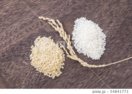 白米と玄米と稲穂　イメージ素材　健康食材　ごはんイメージ 54841771