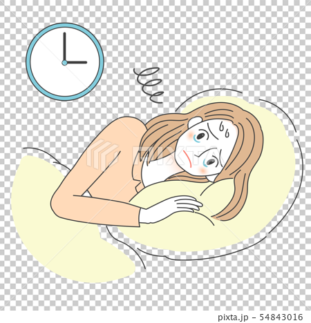 眠れない 不眠症の女性のイラストのイラスト素材