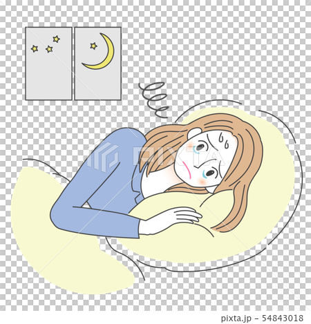 眠れない 不眠症の女性のイラストのイラスト素材