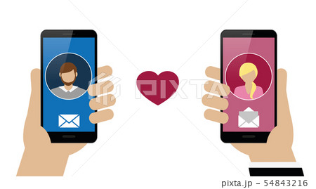 online dating between woman and man via smartphone 54843216