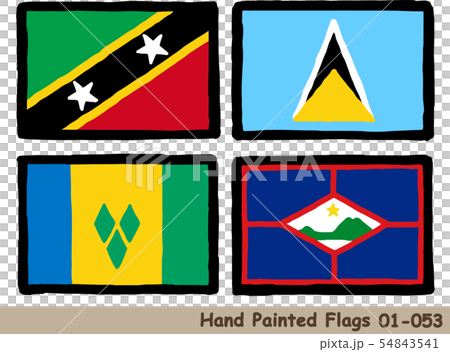 手描きの旗アイコン セントクリストファー ネイビスの国旗 セントルシアの国旗 セントビンセント グレのイラスト素材