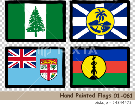 手描きの旗アイコン ノーフォーク島の旗 ロード ハウ島の旗 フィジーの国旗 ニューカレドニアの旗のイラスト素材