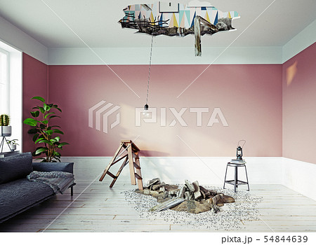 broken ceiling in the room. 54844639