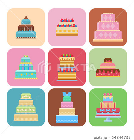 Wedding cake pie sweets cards dessert bakery flat simple style isolated illustration. 54844735
