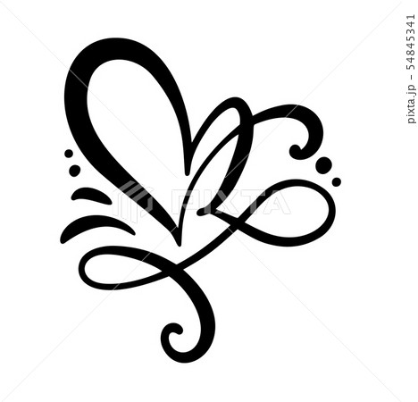 Vintage flourish romantic calligraphy vector Heart love sign. Hand drawn icon of valentine day Vintage flourish romantic calligraphy vector Heart love sign. Hand drawn icon of valentine day 54845341