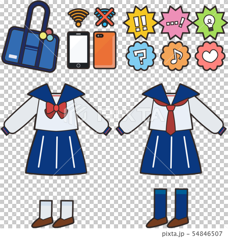 セーラー服とアイテムセットのイラスト素材 セーラー服とアイテムセットのイラスト素材