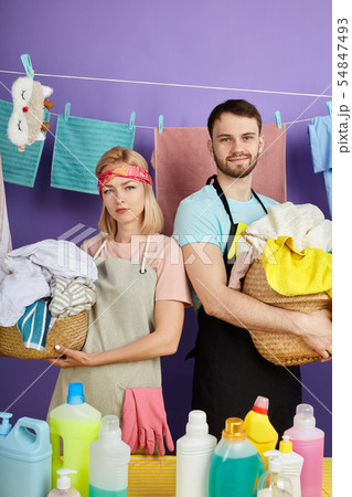 family spending time doing washing family spending time doing washing 54847493