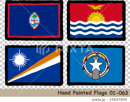 手描きの旗アイコン グアムの旗 キリバスの国旗 マーシャル諸島の国旗 マリアナ諸島の旗のイラスト素材