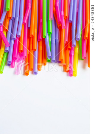Colorful plastic  straws on white background. 54848861