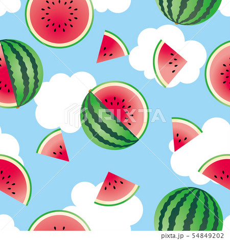 スイカ エンドレス柄 背景青空のイラスト素材