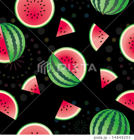 スイカ エンドレス柄 背景花火のイラスト素材