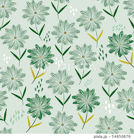Tender green pattern with childish sketch flowers 54850676