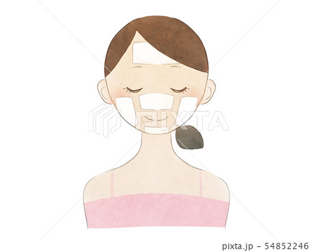水彩風 美容女性正面 コットンパック目閉じのイラスト素材