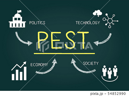 フレームワーク、PEST分析のイメージ、黒板にチョークで手書き、ベクターイラストレーション フレームワーク、PEST分析のイメージ、黒板にチョークで手書き、ベクターイラストレーション 54852990