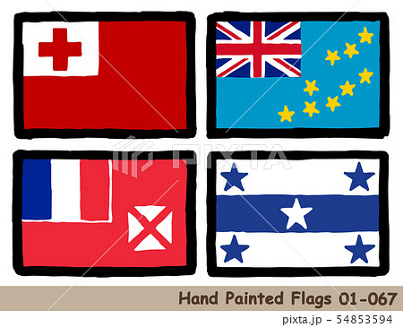 手描きの旗アイコン,トンガの国旗,ツバルの国旗,ウォリス・フツナの旗,ガンビエ諸島の旗