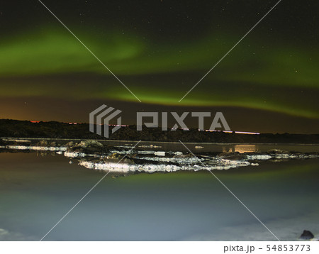 Northern Lights over the Blue Lagoon with stars 54853773