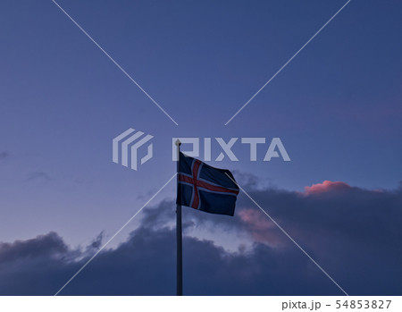The Icelandic flag in the evening with clouds The Icelandic flag in the evening with clouds 54853827