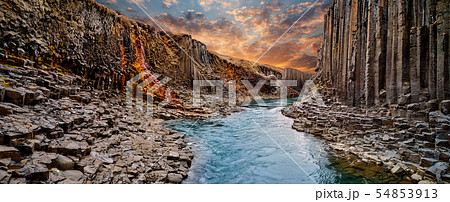 Breathtaking view of Studlagil basalt canyon, Iceland. 54853913