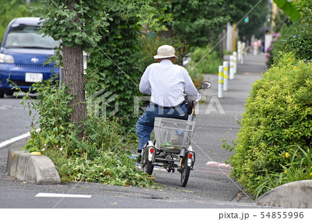 三輪自転車に乗るシニア 三輪自転車に乗るシニア 54855996