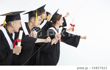 Group of Students Running and Celebrating Group of Students Running and Celebrating 54857022