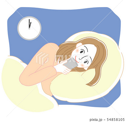 ベッドでスマートフォンを触る女性のイラスト 54858105