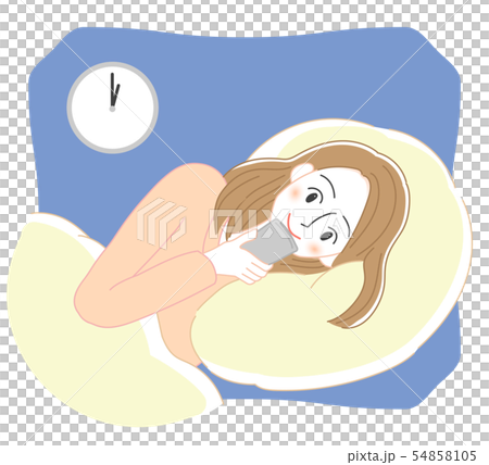 ベッドでスマートフォンを触る女性のイラスト 54858105