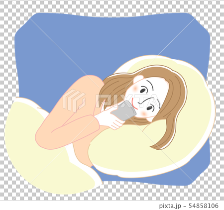 ベッドでスマートフォンを触る女性のイラスト 54858106