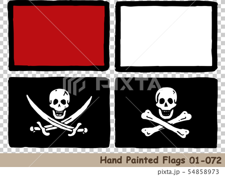 手描きの旗アイコン 赤旗 白旗 海賊旗のイラスト素材