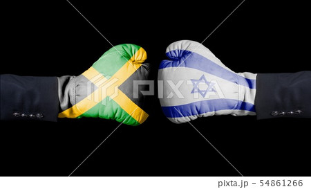 Male hand in Boxing gloves with Jamaica and Israel 54861266