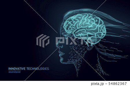 Low poly abstract brain virtual reality concept. Female woman profile mind imagination dream. Modern Low poly abstract brain virtual reality concept. Female woman profile mind imagination dream. Modern 54862367