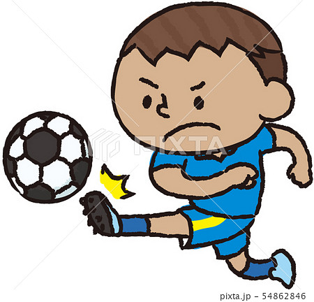 サッカーをするアジア系の男の子のイラスト素材