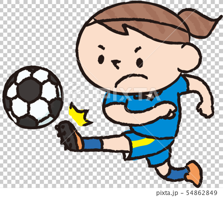 サッカーをする日本人の女の子のイラスト素材