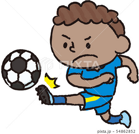 サッカーをする黒人の男の子のイラスト素材