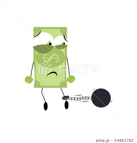 Credit and debt. Character dollar banknote chained 54865782