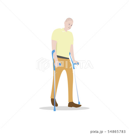 Man on crutches isolated on white. Person with Man on crutches isolated on white. Person with 54865783
