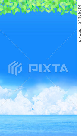 海と快晴の上空に浮かぶ雲 葉のイラスト素材