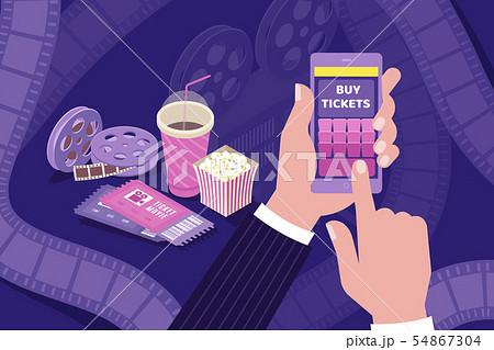 Cinema Ticket Online Isometric Composition  Cinema Ticket Online Isometric Composition  54867304