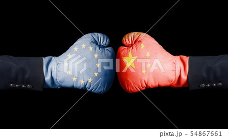 Boxing gloves with European Union and China flag. 54867661