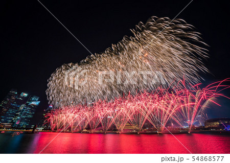 シンガポールの夜景と花火 54868577